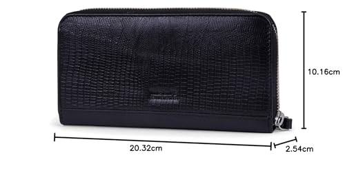 Timberland womens Leather RFID Zip Around Wallet Clutch With Wristlet Strap, Black (Lizard),One Size