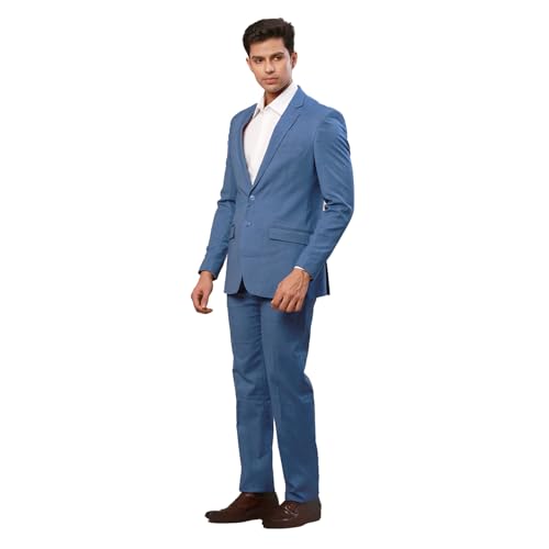 Raymond Men Regular Fit Checks Pattern Poly Viscose Blend Notch Lapel Full Sleeve Formal Suit Blue