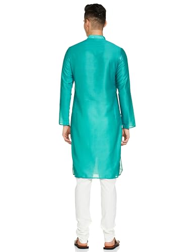 Manyavar Green Blended Cotton Solid Casual Kurta Set for Men