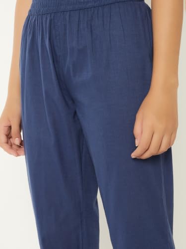 Max Women Embroidered Yoke Straight Kurta Set(Blue_XL)