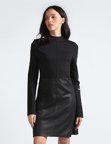 Calvin Klein Women's Viscose Fit and Flare above The Knee Dress (J20J221983BEH_BLACK_L)