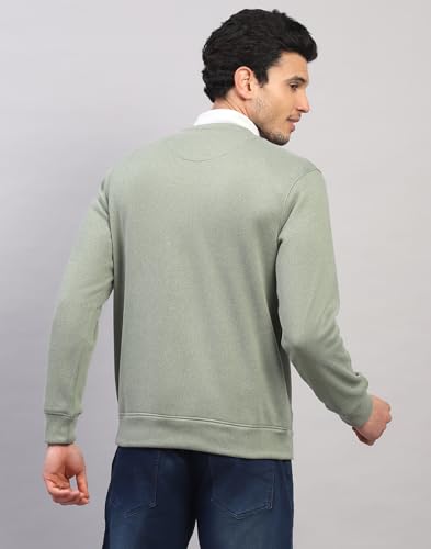 Monte Carlo Mens Regular Fit Printed Full Sleeve Round Neck Sweatshirt | Stylish Sweatshirt for Men | Soft Comfortable Casual Winter Wear for Men's Green S