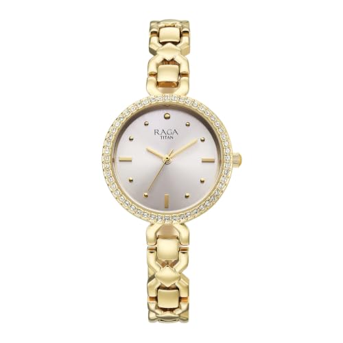 Raga Spotlight 2.0 Quartz Analog 3Hands Display Silver Dial Gold Color Strap Watch for Women - 95420YM01