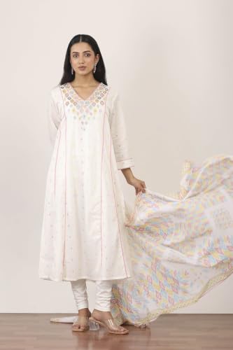 Rangriti Cotton Printed Kalidar Festive Kurta With Pant And Dupatta