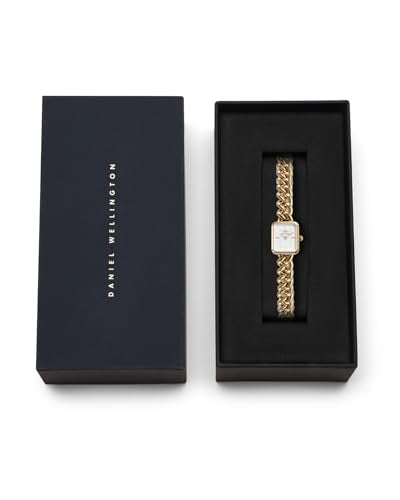 Daniel Wellington Jolie Analogue Watch for Women with White Rectangle Dial & Gold Stainless Steel Bracelet Band Water Resistant Women's Wrist Watches - DW00100836K