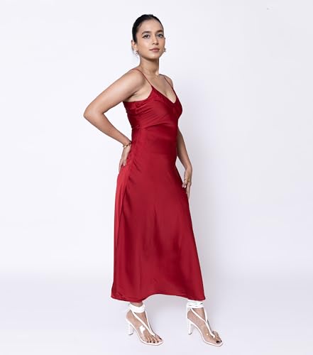 Sheux Red Satin Valentine Dress for Women – A-Line Gown for Date Night, Romantic Dinners & Special Evenings (XS)