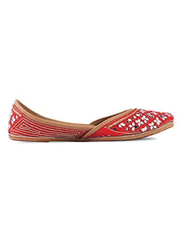 DESI COLOUR Casual Footwear for Womens/Punjabi Jutti/Mojari for Party Red Mirror