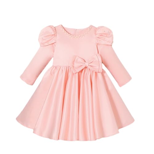 Hopscotch Girls Peach Short Sleeves Bow Applique Beaded Party Dress for Age (4-5 Years)