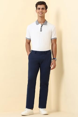 Men Navy Solid Casual Trousers