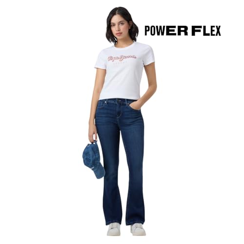 Women Blue Mid Waist Flared Fit Powerflex Jeans