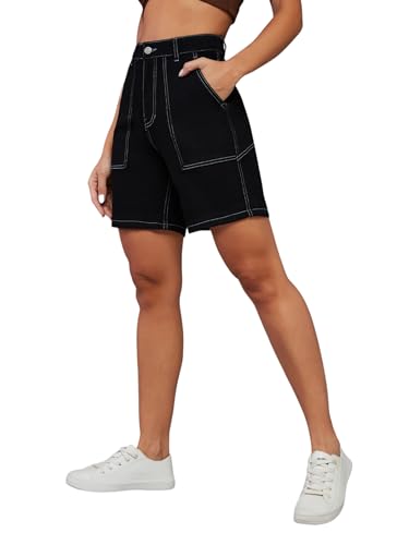 Dolce Crudo Women's Regular High Rise Above Knee Stretchable Denim Shorts (DOSS23DEN09-12-347-34, Raven Black, 34)