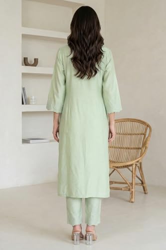 W for Woman Sea Green Thread Embroidered Straight Kurta - (W13840-401202-XXL)