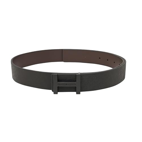 Tommy Hilfiger Stellarton Men's Leather Reversible Belt - Black+Brown | 2-In-1 Saffiano Textured H-Monogram Belt With Matte Black Buckle | Size - M 90Cm