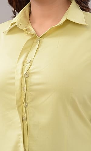 QUEEN SHIELD Women's Giza Cotton Formal Shirt with Buttoned Closure & 3/4 Sleeves(40Lemon7295)