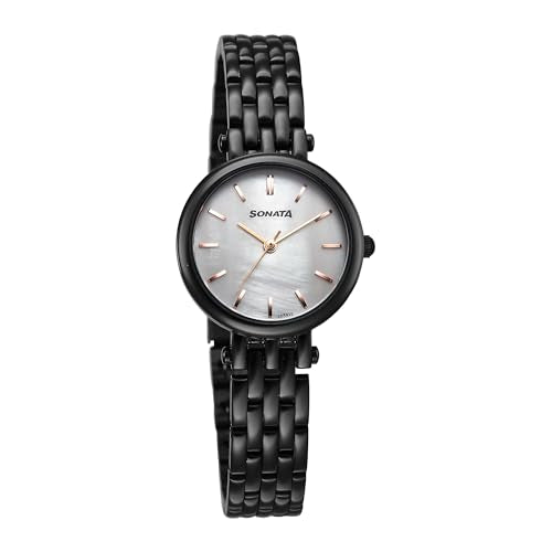 Sonata Quartz Analog White Dial Stainless Steel Strap Watch for Women