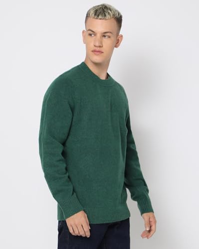 GAP Men Regular Fit Crew-Neck Pullover, Green, S