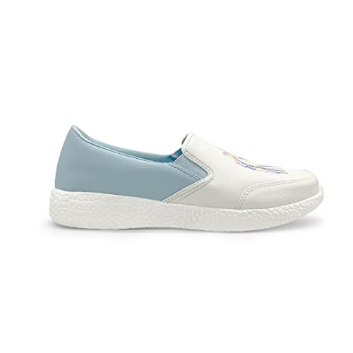 KazarMax Boys & Girls White Blue Unicorn Embroidery Comfortable Sneaker Shoes - 10 Kids UK