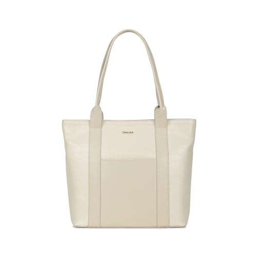 Fastrack Croco Crush Tote | White Faux-Leather Women's Handbag | Textured Croco Design with Gold Hardware | Double Handles, Zipper Closure & Organised Storage