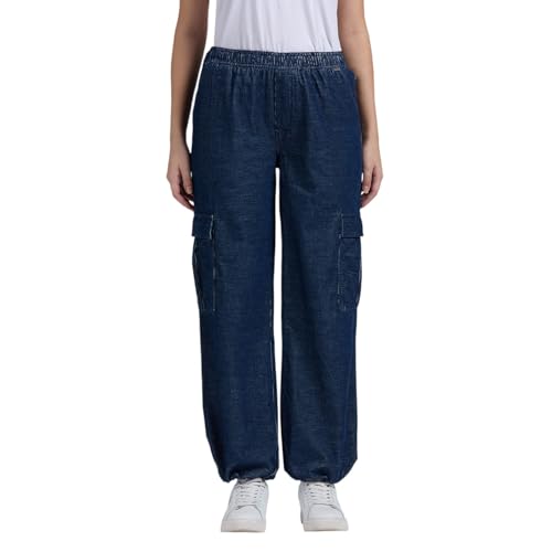 Pepe Jeans Women's Relaxed Pants (PL211830_Indigo Blue_Mid Wash
