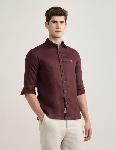 U.S.Polo Association Men's Solid Regular Fit Shirt (USSHTP1265_Maroon_48)