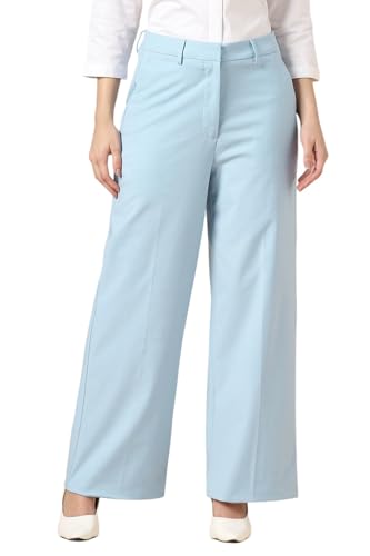 Women Light Blue Solid Formal Trousers