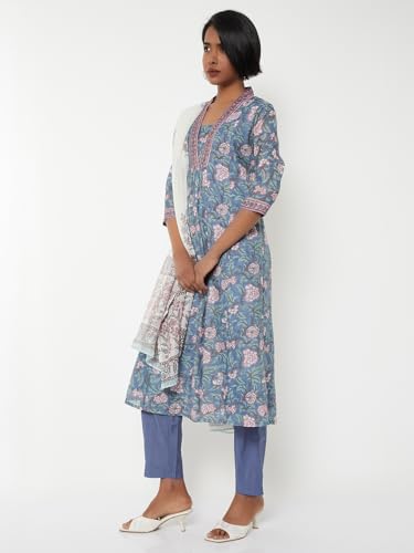 Max Women Floral Print Kurta Set (Blue_XL)