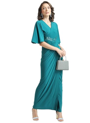 Kazo Women's Polyester Fit and Flare Maxi Dress (124159SDSPRCXS_Green