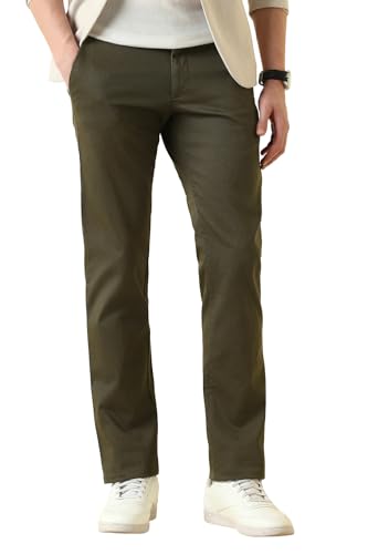 Men Olive Solid Casual Trousers