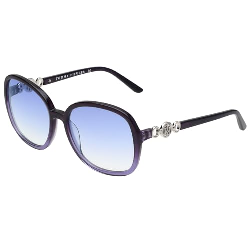 Tommy Hilfiger|Purple Full-rim Frame Oval Sunglasses|100% UV Protected (Uv 400) Blue Gradient Faded Lens|Women's | Medium | TH 2614 C5 PURSIBL 55 S