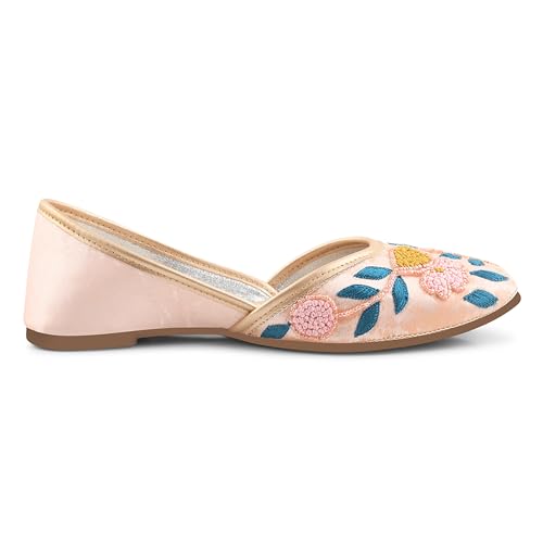 Froh Feet Ethnic Jutti for Women Traditional Handmade Fulkari Jutti Slip-On Shoes Bellies for Women Wedding party Festival Occasion - Peach