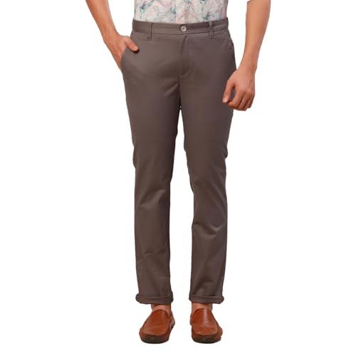 Raymond Men's Slim Fit Solid Pattern Cotton Blend Flat Front Dark Grey Casual Chinos
