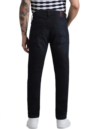 Jack & Jones Men Solid Cotton Blend Skinny Fit Low Rise Dark Blue Jeans