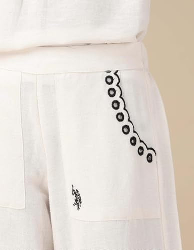 U.S. POLO ASSN. Girls Wide Leg Embroidered Trousers (UGTRO0022_Ecru_8-9Y)