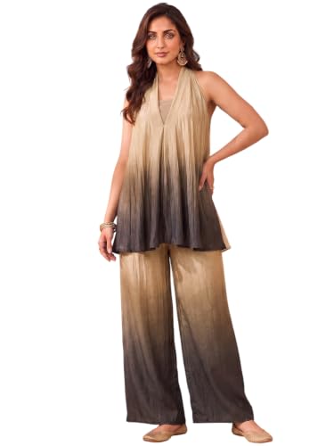 Women Red A Line Fusion Top and Bottom Set Shawl Collar Sleeveless Chinon