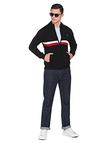 Arrow Men Black Contrast Stripe Acrylic Sweater