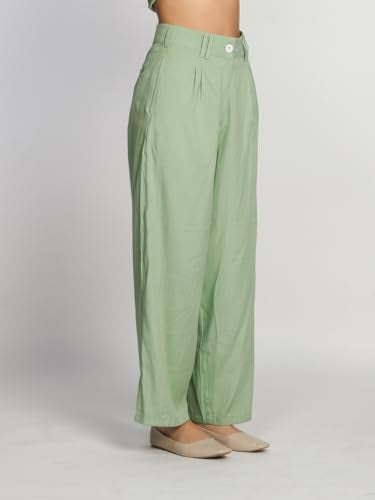 Zink London Women's Green Solid Straight Palazzo
