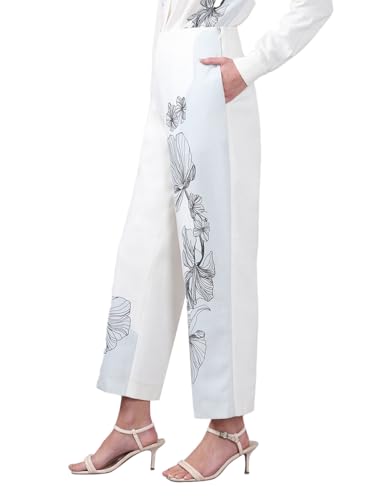 VERO MODA Women's Straight Fit High Rise White Pants