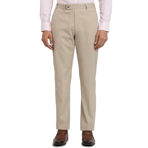 Park Avenue Men Regular Fit Solid Pattern Poly Viscose Blend Flat Front Formal Trouser Fawn