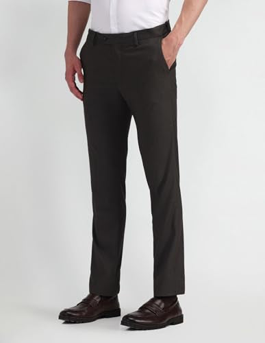 Arrow Mens Solid Grey Mid Rise Cotton Button Fitted Flat Front Slant Pocket Casual Pants (ARAITR2045_Grey_)