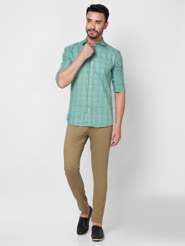Giordano Mens Solid Cotton Mid Rise Button Closure Regular Length 4 Pockets Slim Fit Chinos Khaki