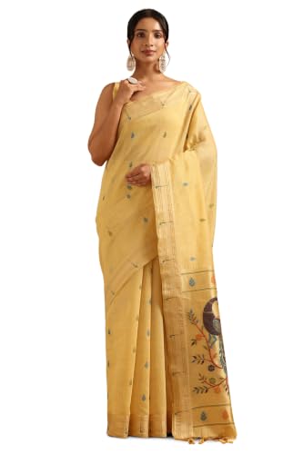 Soch Womens Yellow Chanderi Woven Design Saree