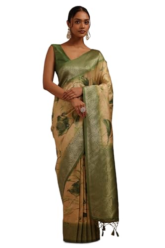 Soch Womens Green Dola Silk Floral Saree With Zari Woven