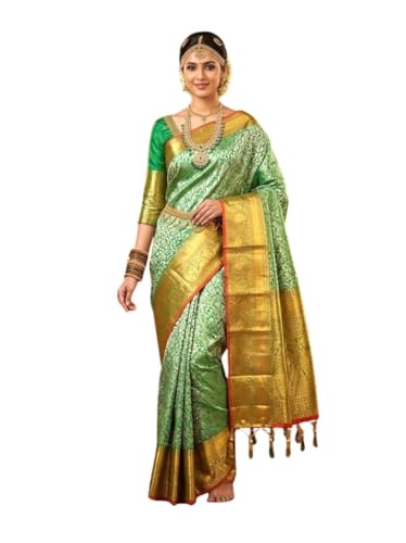 VFCollections Women's Traditional Handloom Kanchipuram Silk Pure Pattu Sarees | Rich Zari Woven Design | Unstitched Blouse (VFC548-4)