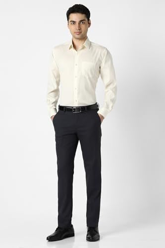 Men Navy Textured Formal Trousers