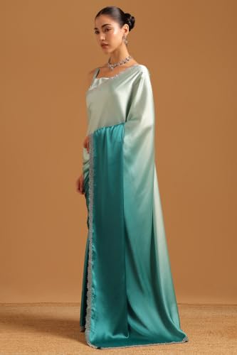 Soch Womens Teal Satin Ombre Saree