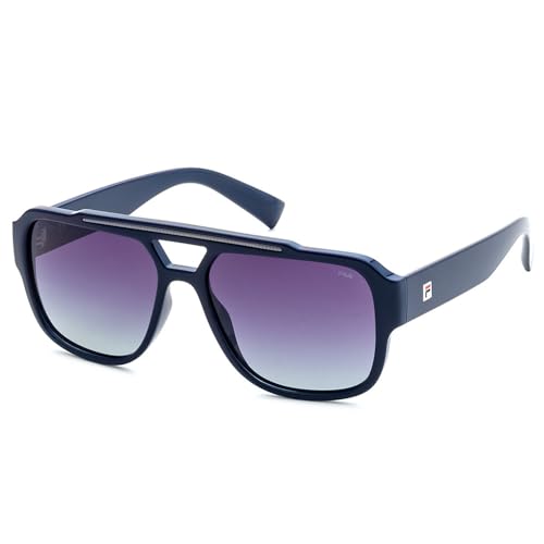 FILA sunglasses| 100% UV protected | Gradient | Full Rim | Pilot | Men | Large | Shiny Blue-Shiny Dark Gun Acetate Frame | Smoke Gradient Lens
