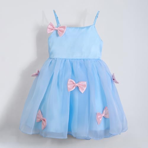 Hopscotch Girls Bow Applique Dress with Headband in Blue Color for Age (2-3 Years)