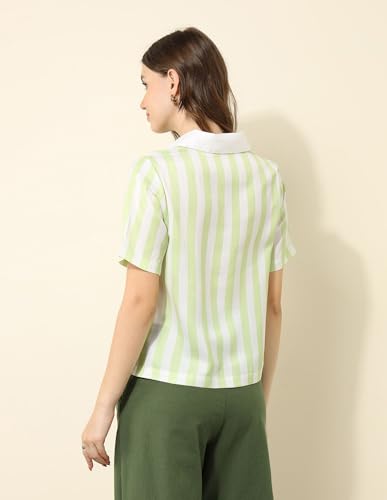 U.S. POLO ASSN. Women Vertical Striped Polo Top (UWSS25TOP230_Green_L)
