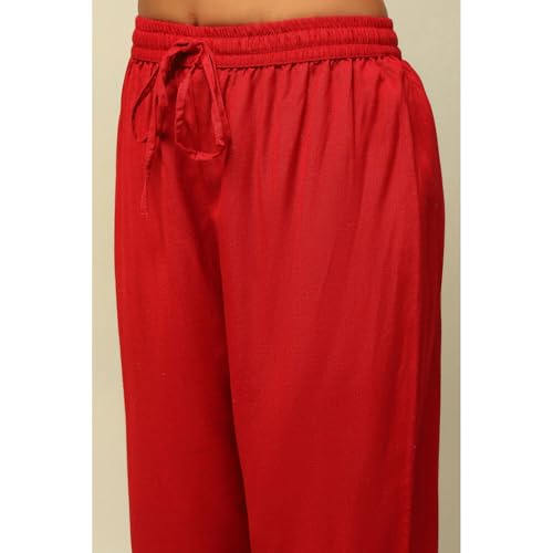 Rangriti Women Red Acrylic Straight Yarn Dyed Kurta Palazzo Suit Set_46