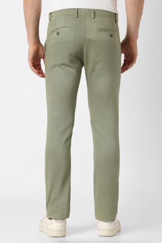 Men Green Textured Slim Fit Casual Trousers